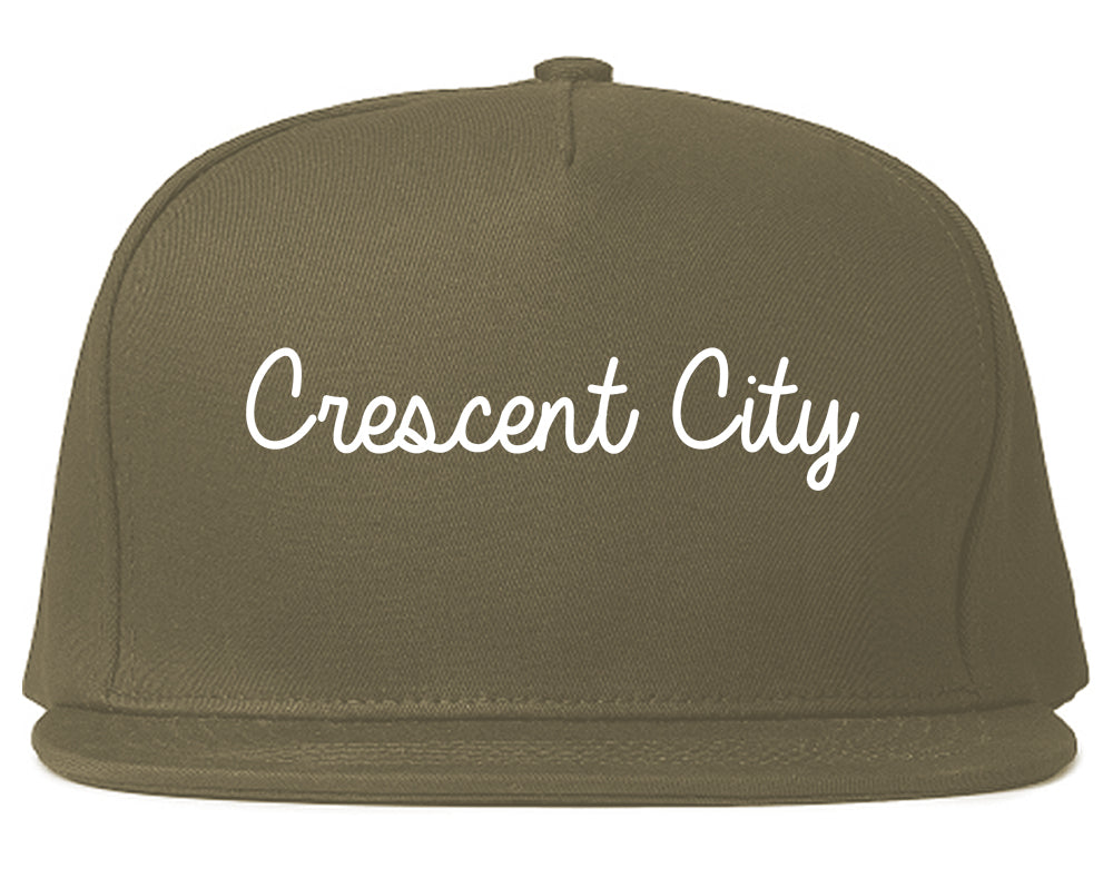 Crescent City California CA Script Mens Snapback Hat Grey