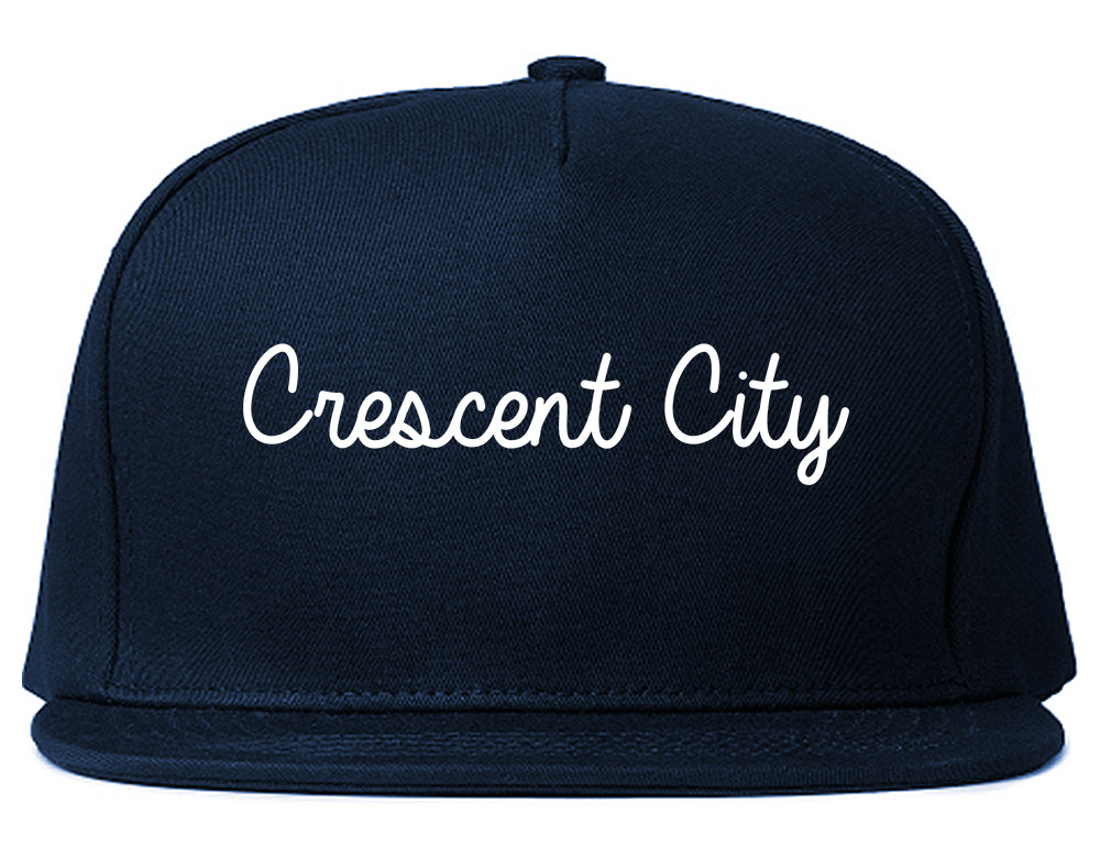 Crescent City California CA Script Mens Snapback Hat Navy Blue
