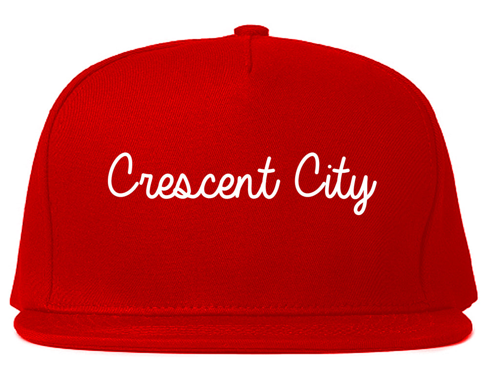 Crescent City California CA Script Mens Snapback Hat Red