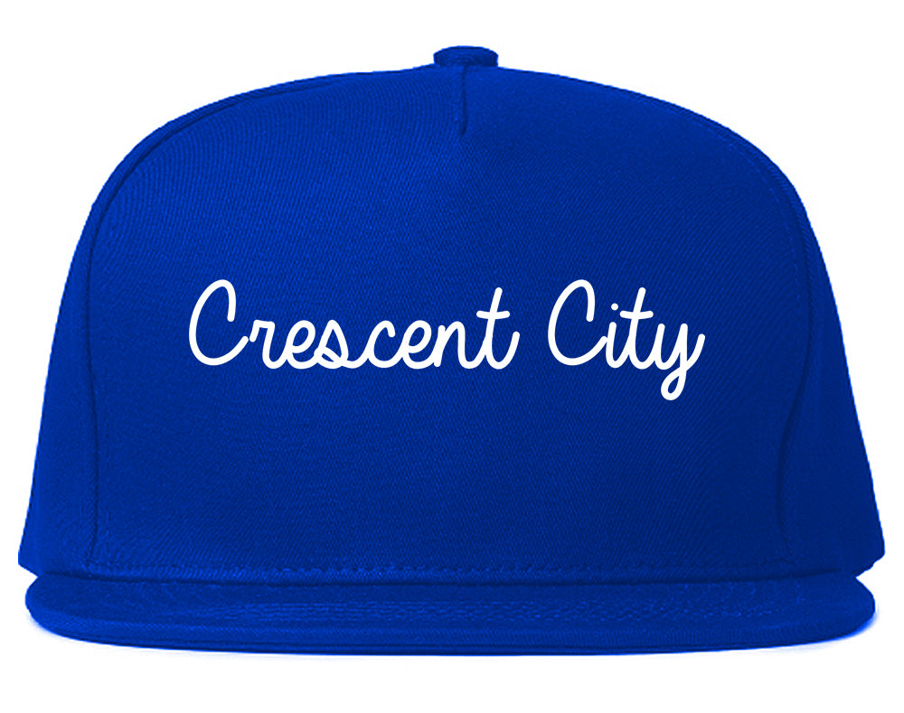 Crescent City California CA Script Mens Snapback Hat Royal Blue