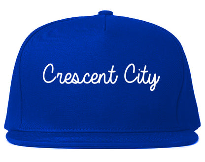 Crescent City California CA Script Mens Snapback Hat Royal Blue