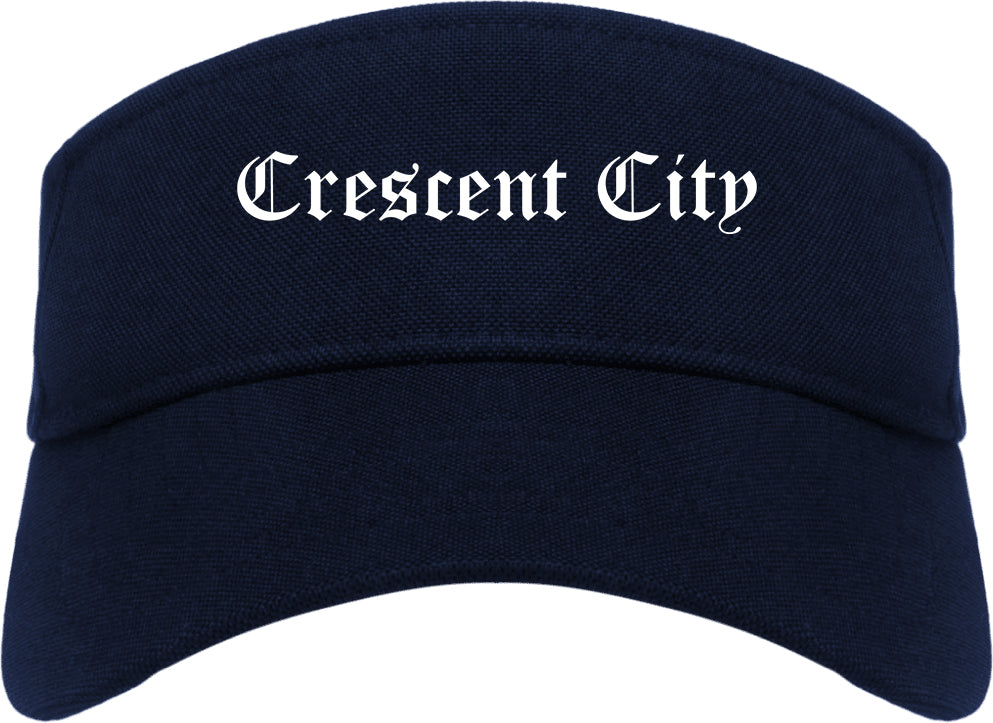 Crescent City California CA Old English Mens Visor Cap Hat Navy Blue