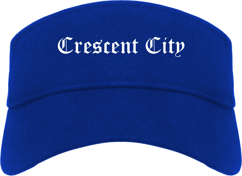 Crescent City California CA Old English Mens Visor Cap Hat Royal Blue