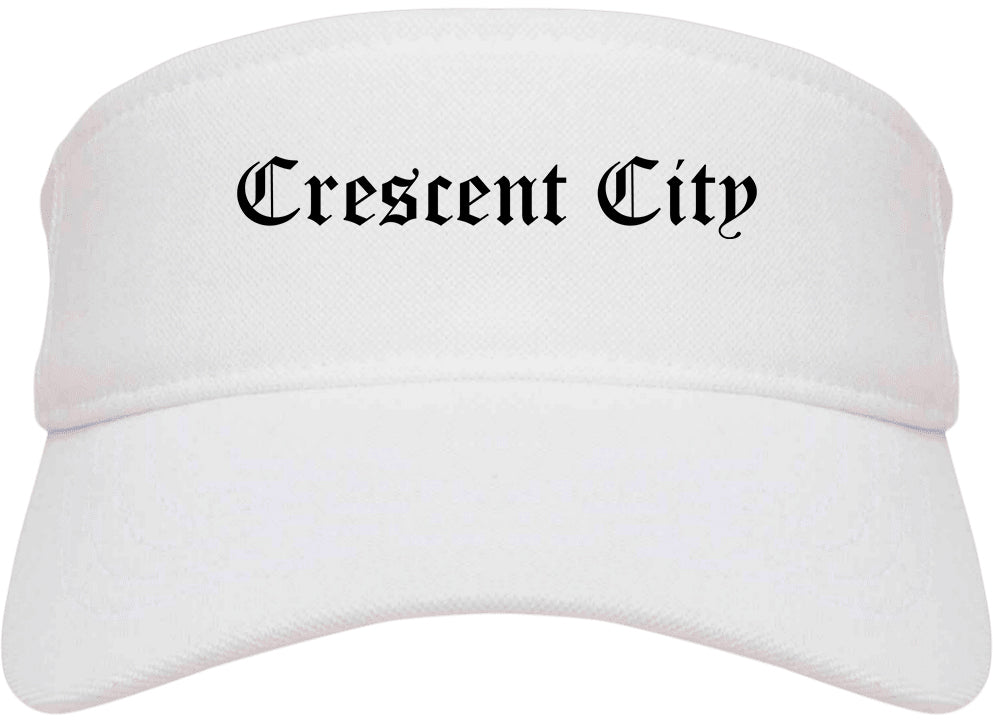 Crescent City California CA Old English Mens Visor Cap Hat White