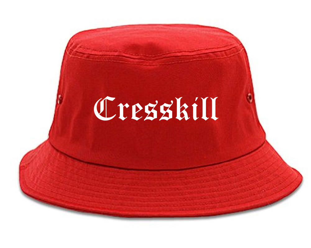 Cresskill New Jersey NJ Old English Mens Bucket Hat Red