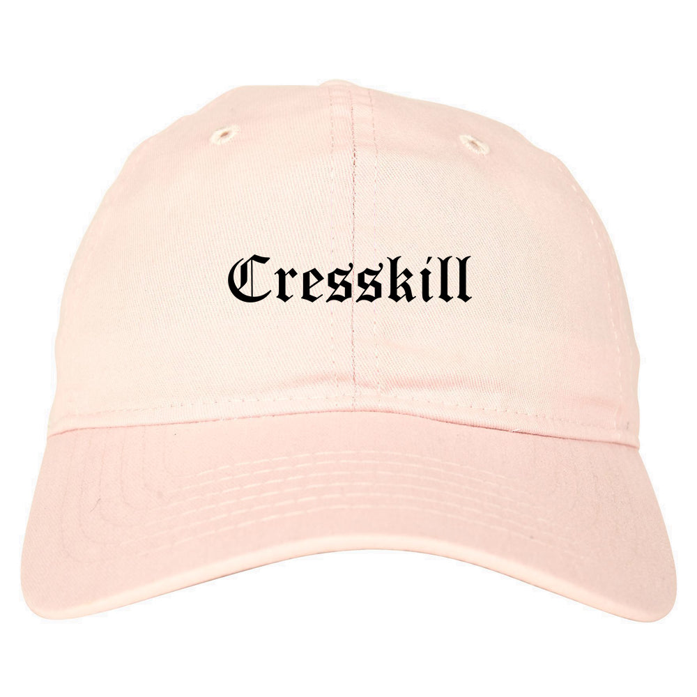 Cresskill New Jersey NJ Old English Mens Dad Hat Baseball Cap Pink