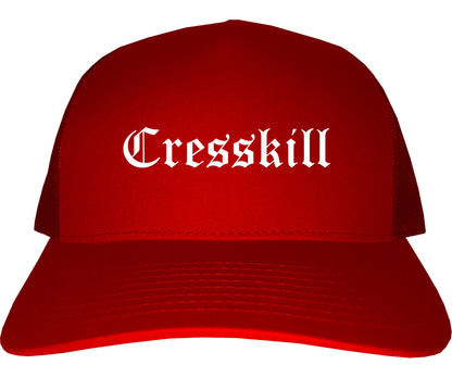 Cresskill New Jersey NJ Old English Mens Trucker Hat Cap Red