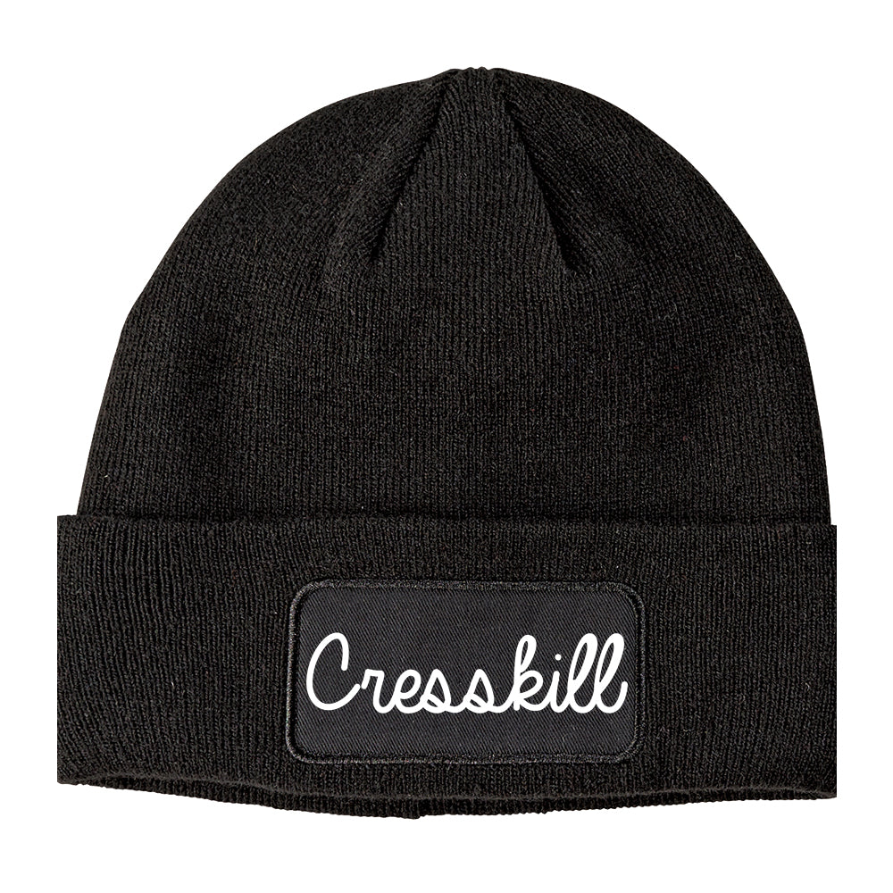 Cresskill New Jersey NJ Script Mens Knit Beanie Hat Cap Black