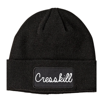 Cresskill New Jersey NJ Script Mens Knit Beanie Hat Cap Black