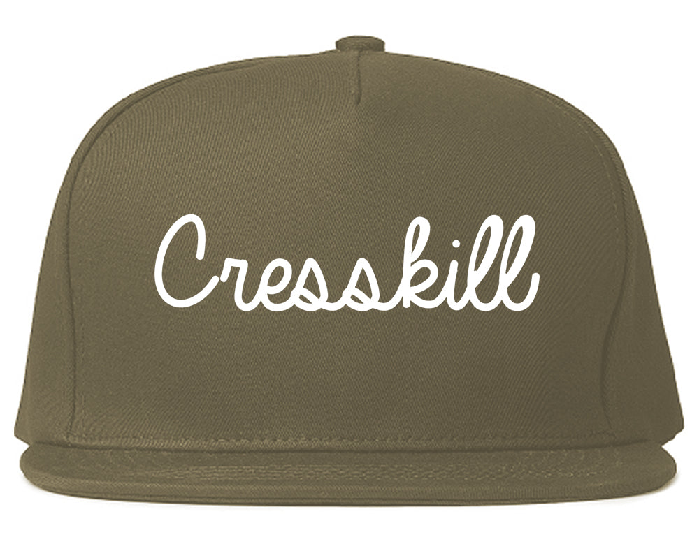 Cresskill New Jersey NJ Script Mens Snapback Hat Grey
