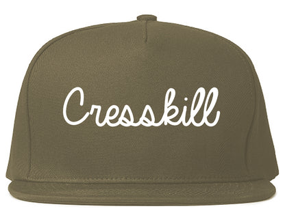 Cresskill New Jersey NJ Script Mens Snapback Hat Grey