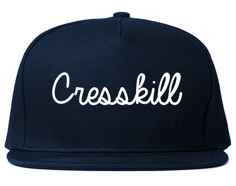 Cresskill New Jersey NJ Script Mens Snapback Hat Navy Blue