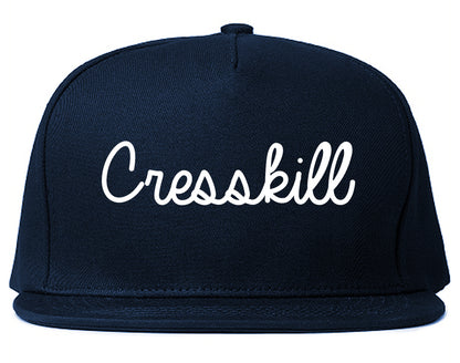 Cresskill New Jersey NJ Script Mens Snapback Hat Navy Blue