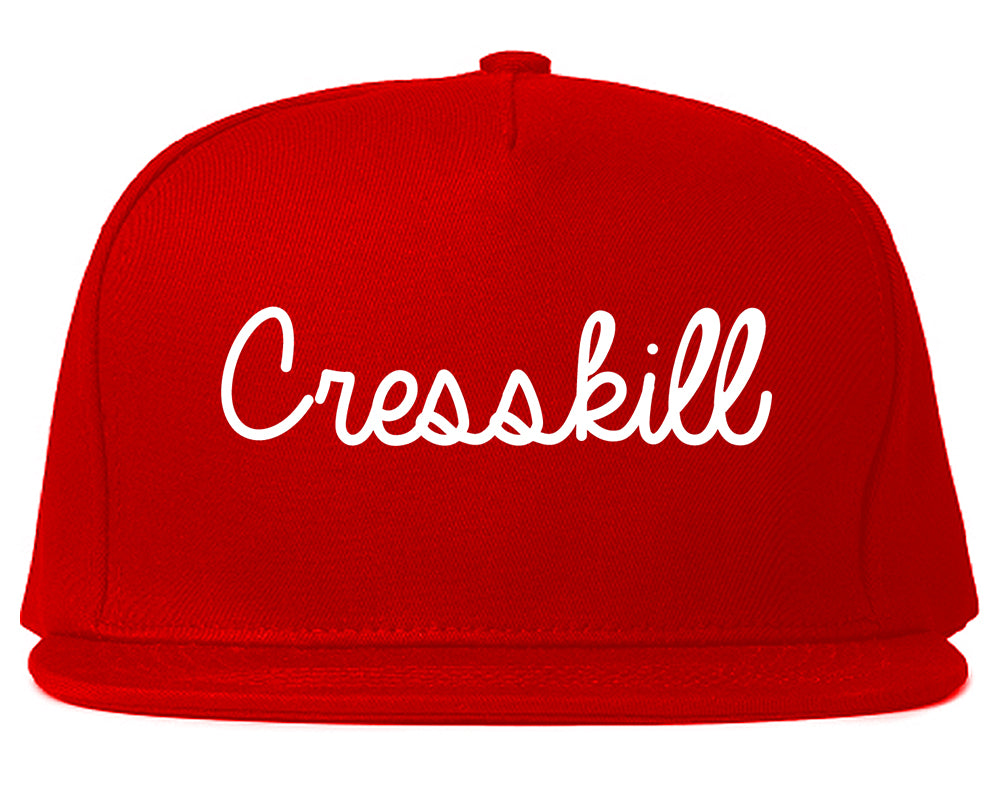 Cresskill New Jersey NJ Script Mens Snapback Hat Red