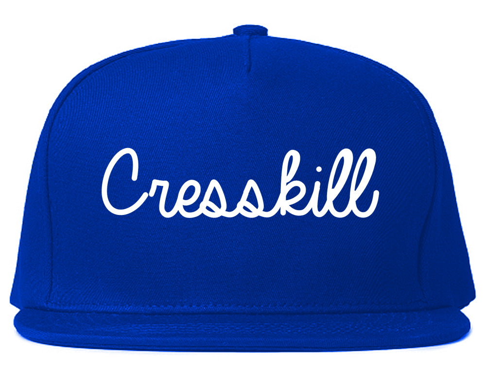 Cresskill New Jersey NJ Script Mens Snapback Hat Royal Blue
