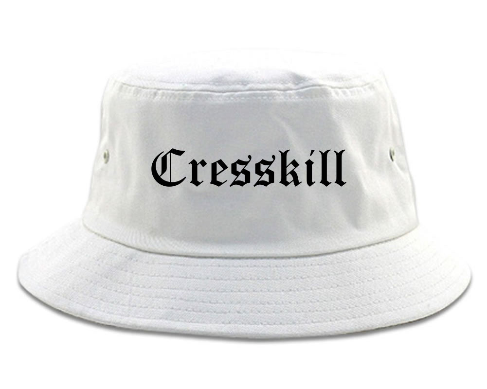 Cresskill New Jersey NJ Old English Mens Bucket Hat White