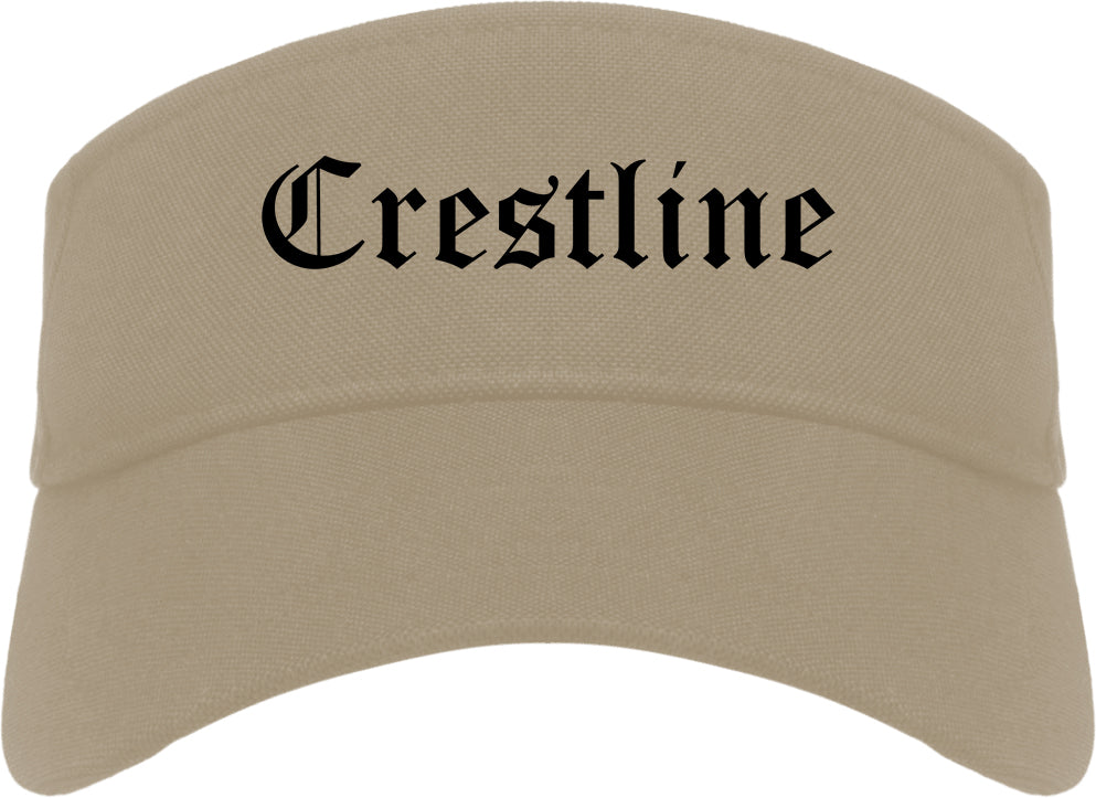 Crestline Ohio OH Old English Mens Visor Cap Hat Khaki