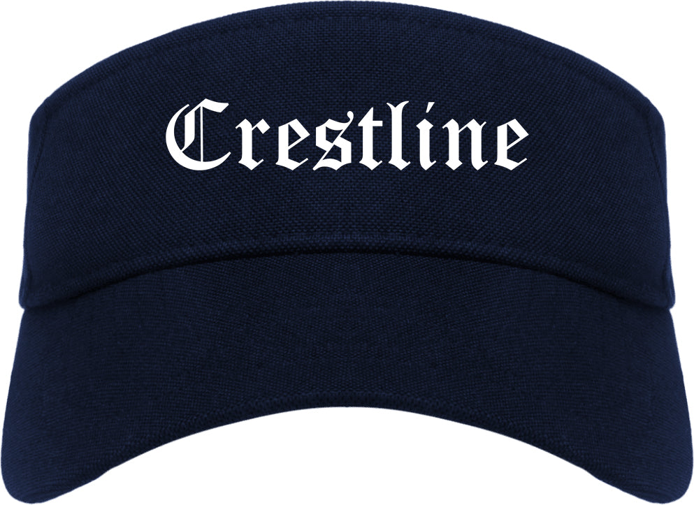 Crestline Ohio OH Old English Mens Visor Cap Hat Navy Blue