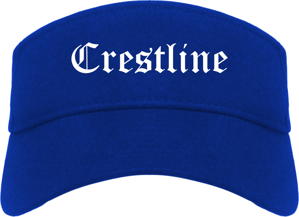 Crestline Ohio OH Old English Mens Visor Cap Hat Royal Blue