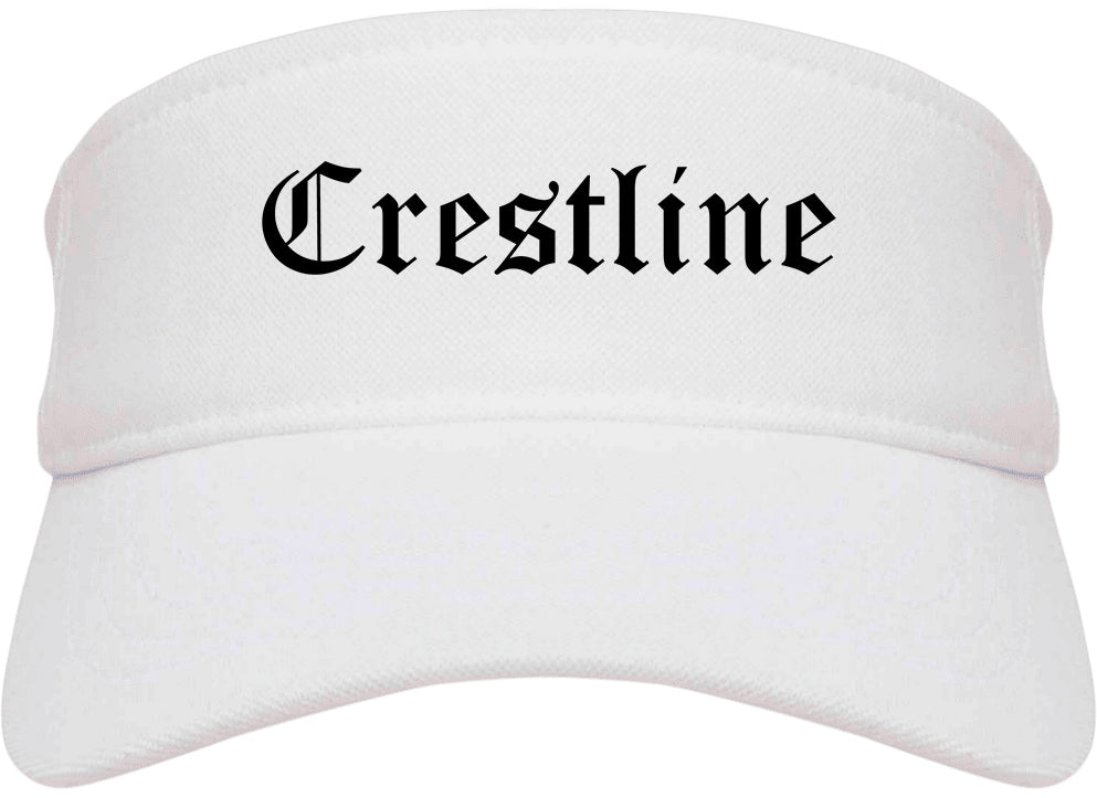 Crestline Ohio OH Old English Mens Visor Cap Hat White