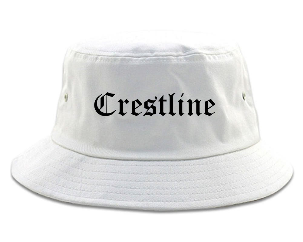 Crestline Ohio OH Old English Mens Bucket Hat White