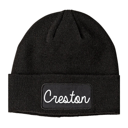 Creston Iowa IA Script Mens Knit Beanie Hat Cap Black
