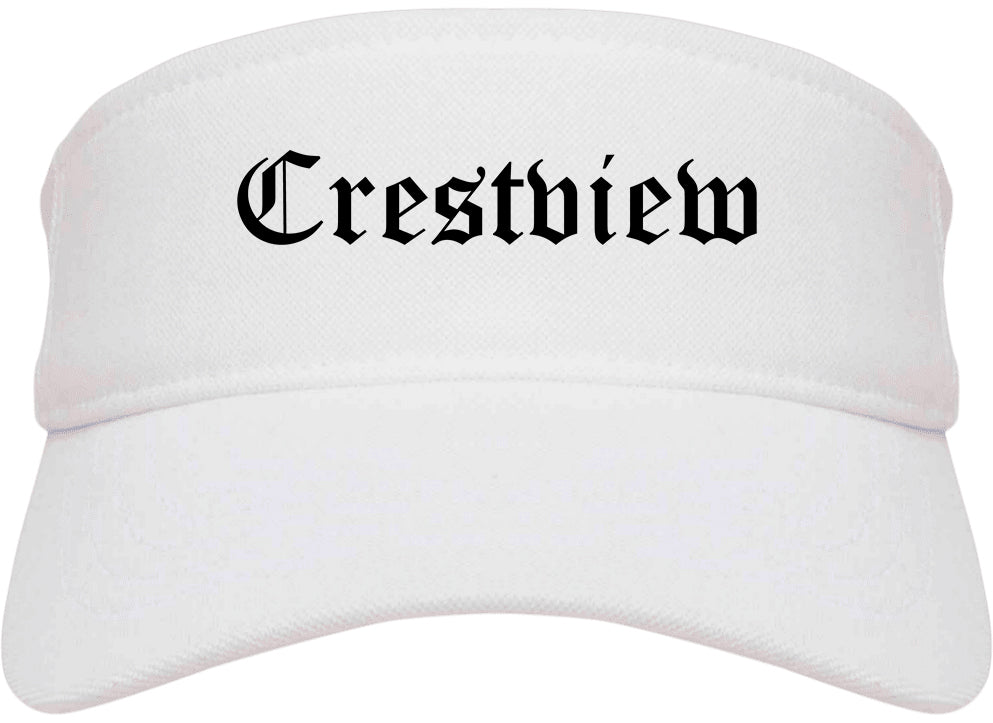 Crestview Florida FL Old English Mens Visor Cap Hat White
