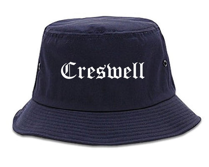 Creswell Oregon OR Old English Mens Bucket Hat Navy Blue