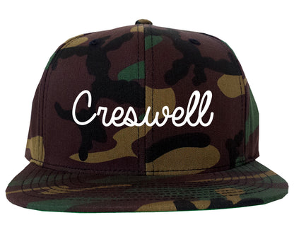 Creswell Oregon OR Script Mens Snapback Hat Army Camo