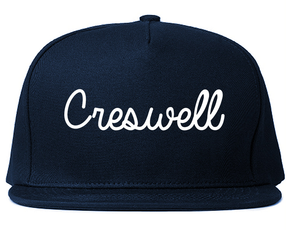 Creswell Oregon OR Script Mens Snapback Hat Navy Blue