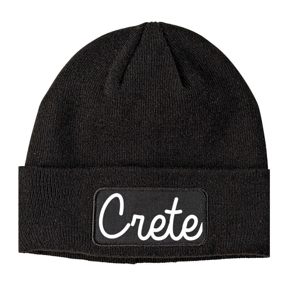 Crete Illinois IL Script Mens Knit Beanie Hat Cap Black