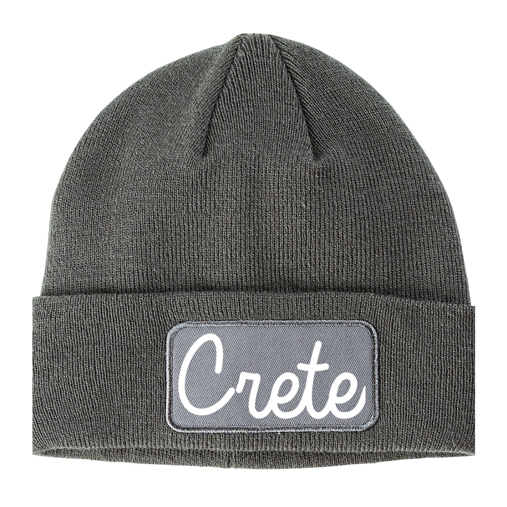 Crete Illinois IL Script Mens Knit Beanie Hat Cap Grey