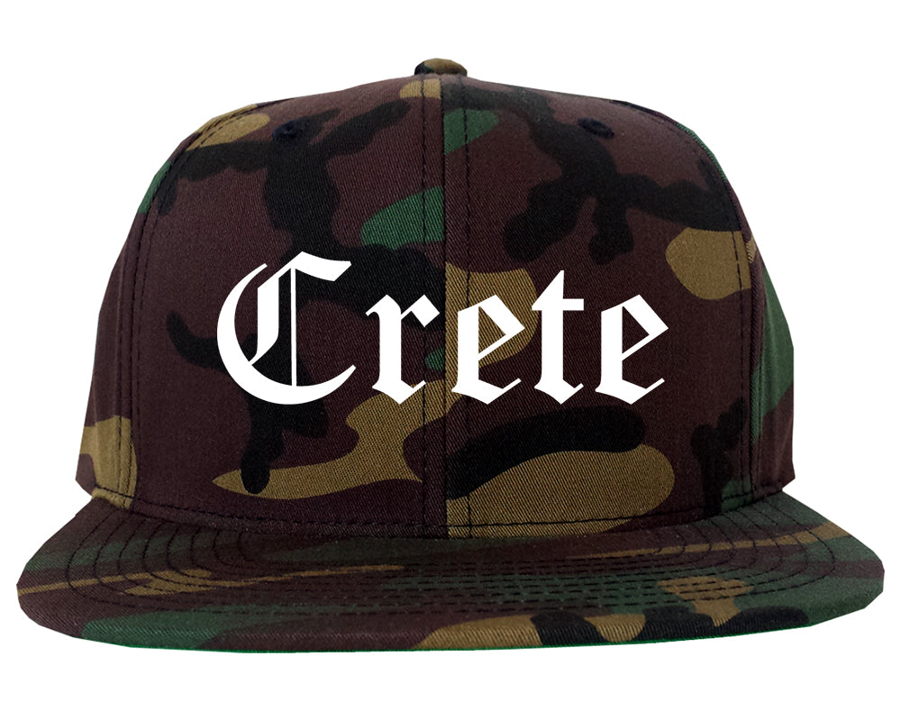 Crete Nebraska NE Old English Mens Snapback Hat Army Camo