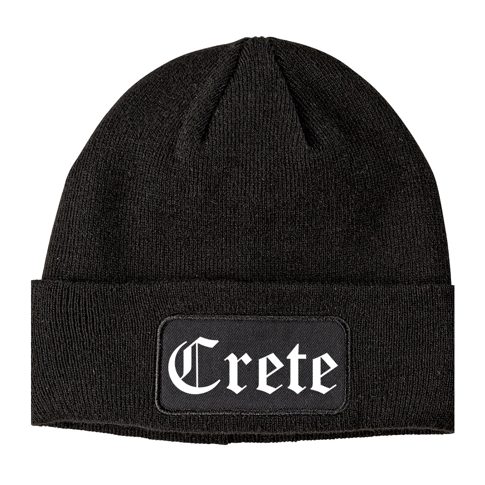 Crete Nebraska NE Old English Mens Knit Beanie Hat Cap Black