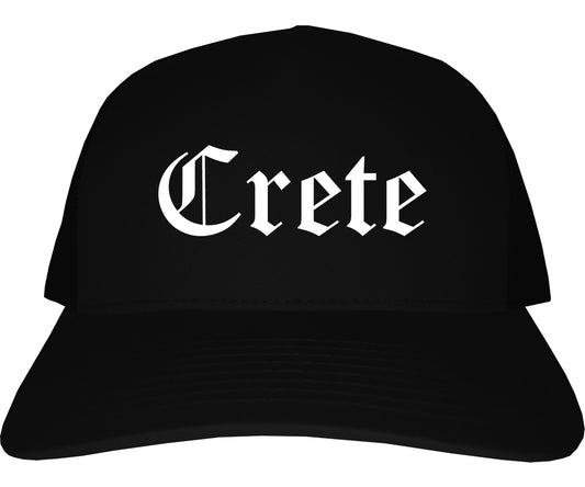 Crete Nebraska NE Old English Mens Trucker Hat Cap Black