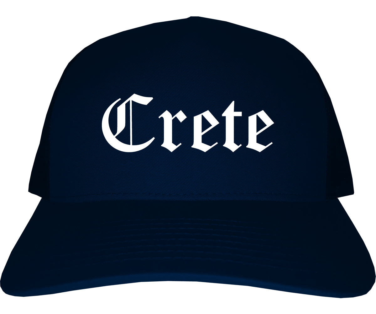 Crete Nebraska NE Old English Mens Trucker Hat Cap Navy Blue