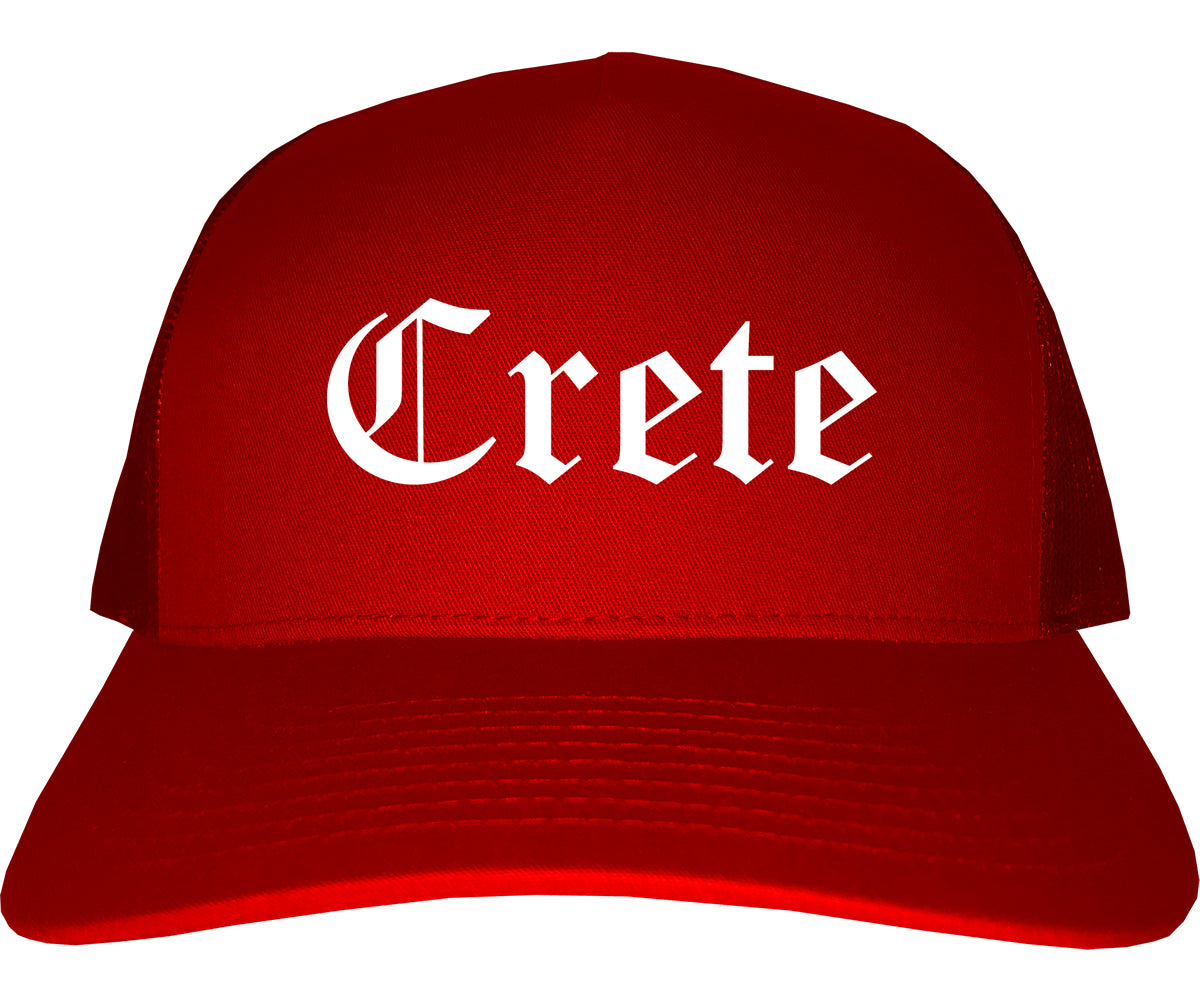 Crete Nebraska NE Old English Mens Trucker Hat Cap Red