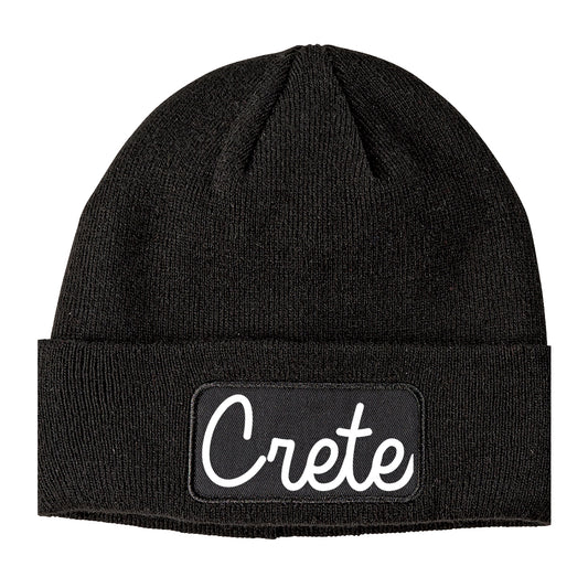 Crete Nebraska NE Script Mens Knit Beanie Hat Cap Black