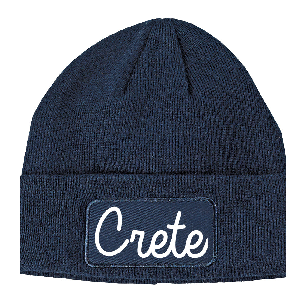 Crete Nebraska NE Script Mens Knit Beanie Hat Cap Navy Blue
