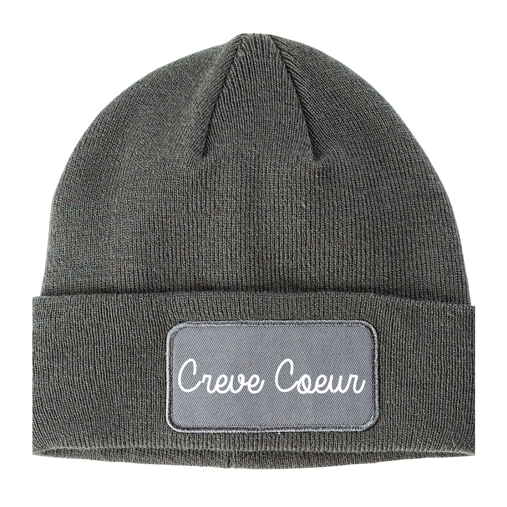 Creve Coeur Missouri MO Script Mens Knit Beanie Hat Cap Grey