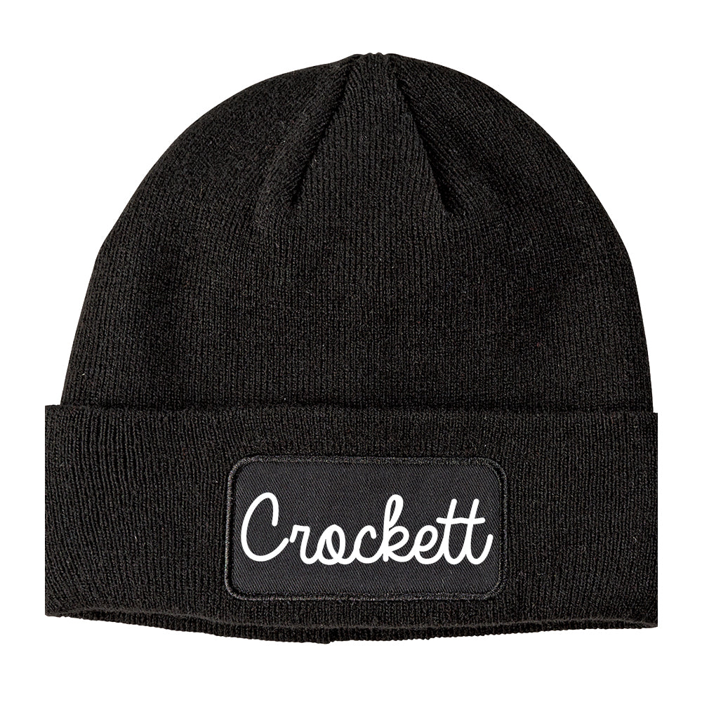 Crockett Texas TX Script Mens Knit Beanie Hat Cap Black