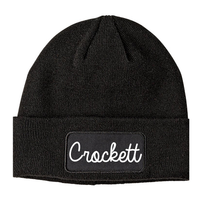 Crockett Texas TX Script Mens Knit Beanie Hat Cap Black
