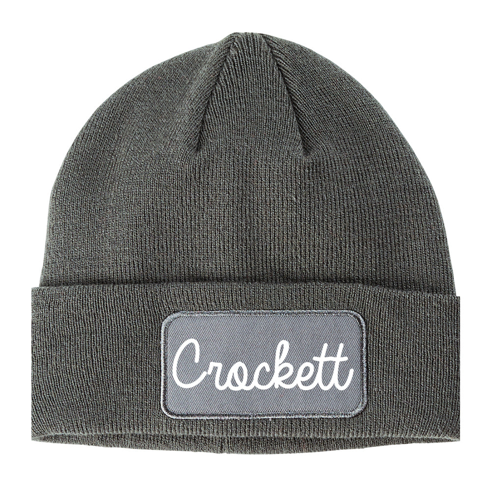 Crockett Texas TX Script Mens Knit Beanie Hat Cap Grey