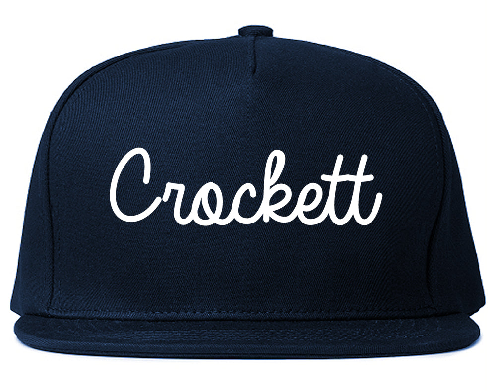 Crockett Texas TX Script Mens Snapback Hat Navy Blue