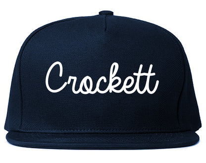 Crockett Texas TX Script Mens Snapback Hat Navy Blue