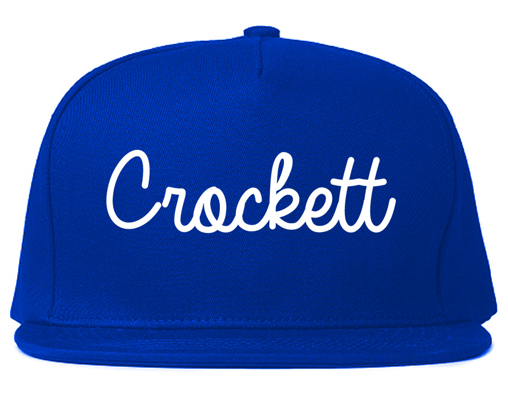 Crockett Texas TX Script Mens Snapback Hat Royal Blue