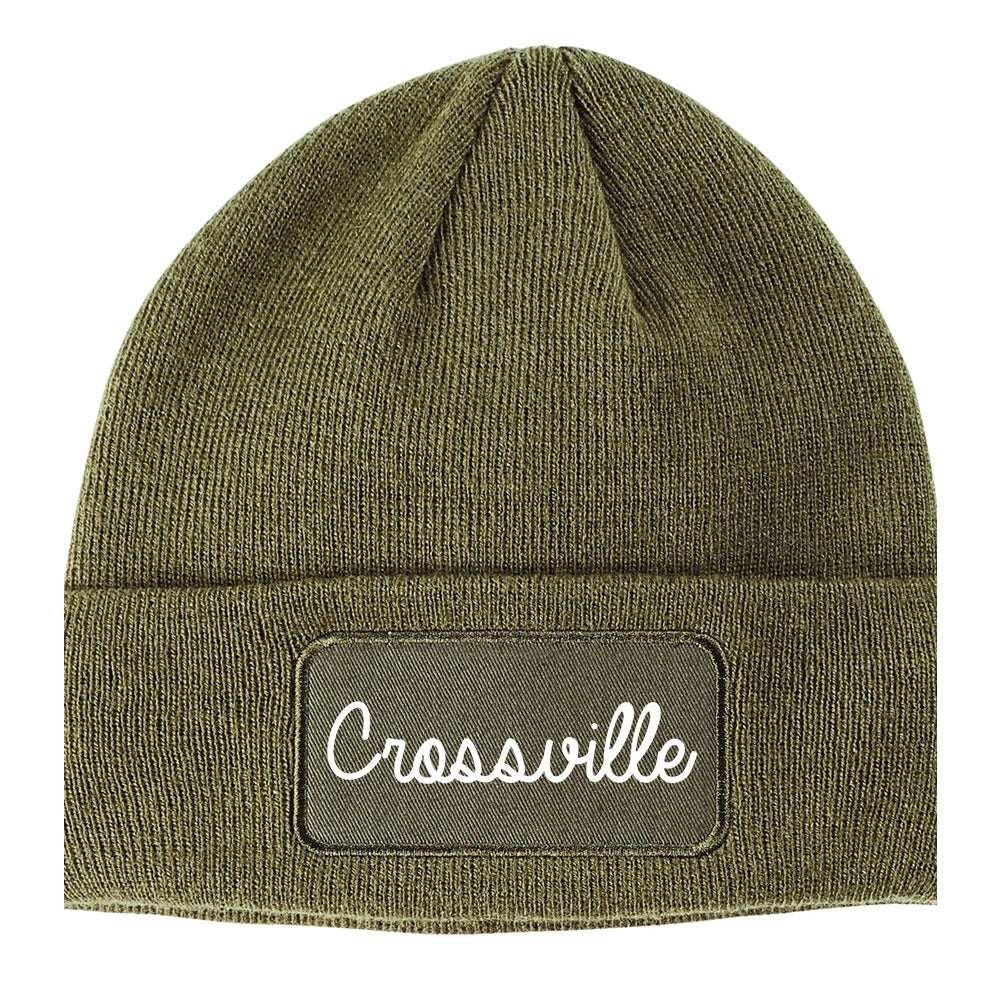 Crossville Tennessee TN Script Mens Knit Beanie Hat Cap Olive Green