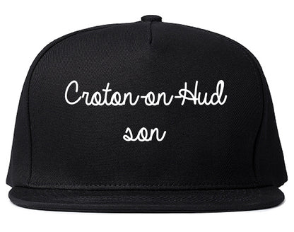 Croton on Hudson New York NY Script Mens Snapback Hat Black