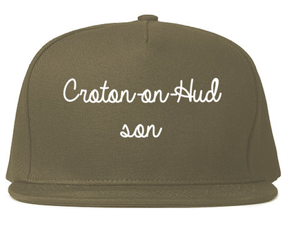 Croton on Hudson New York NY Script Mens Snapback Hat Grey