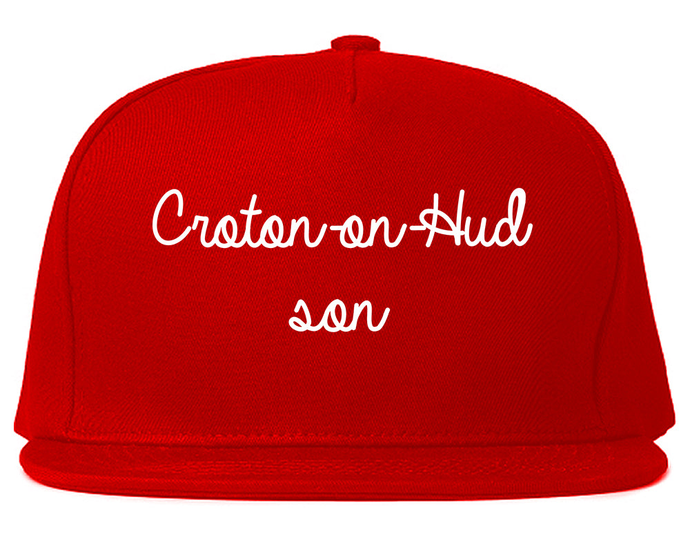 Croton on Hudson New York NY Script Mens Snapback Hat Red